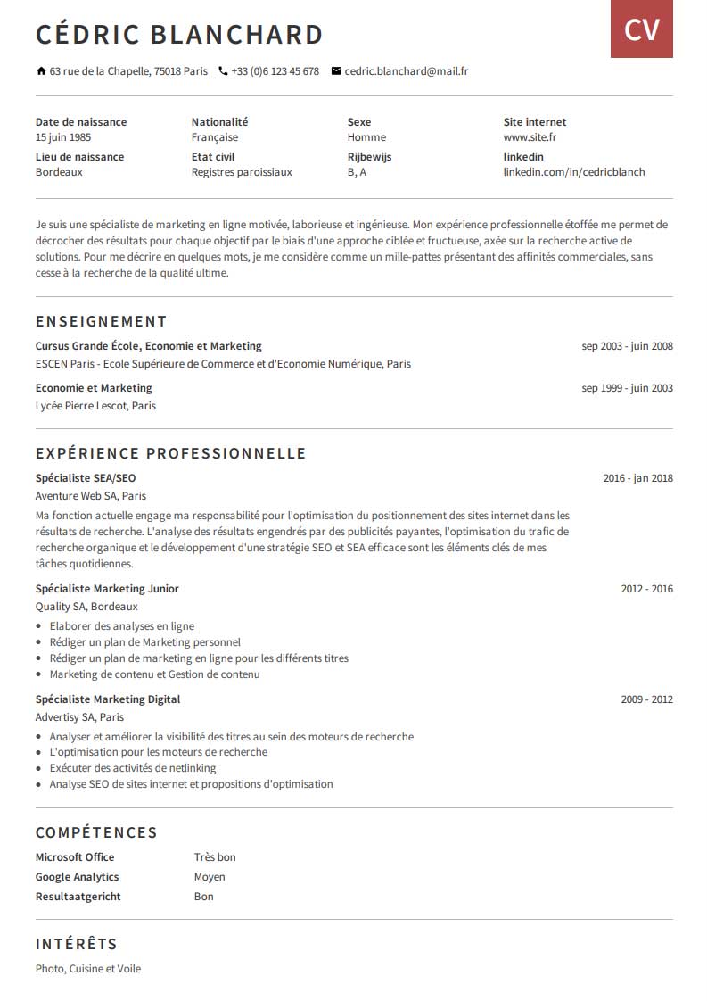 Créez votre CV professionnel facilement en ligne  CVMaker.fr