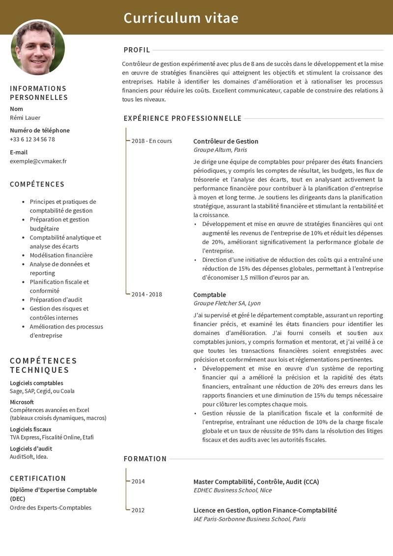 CV exemple comptable