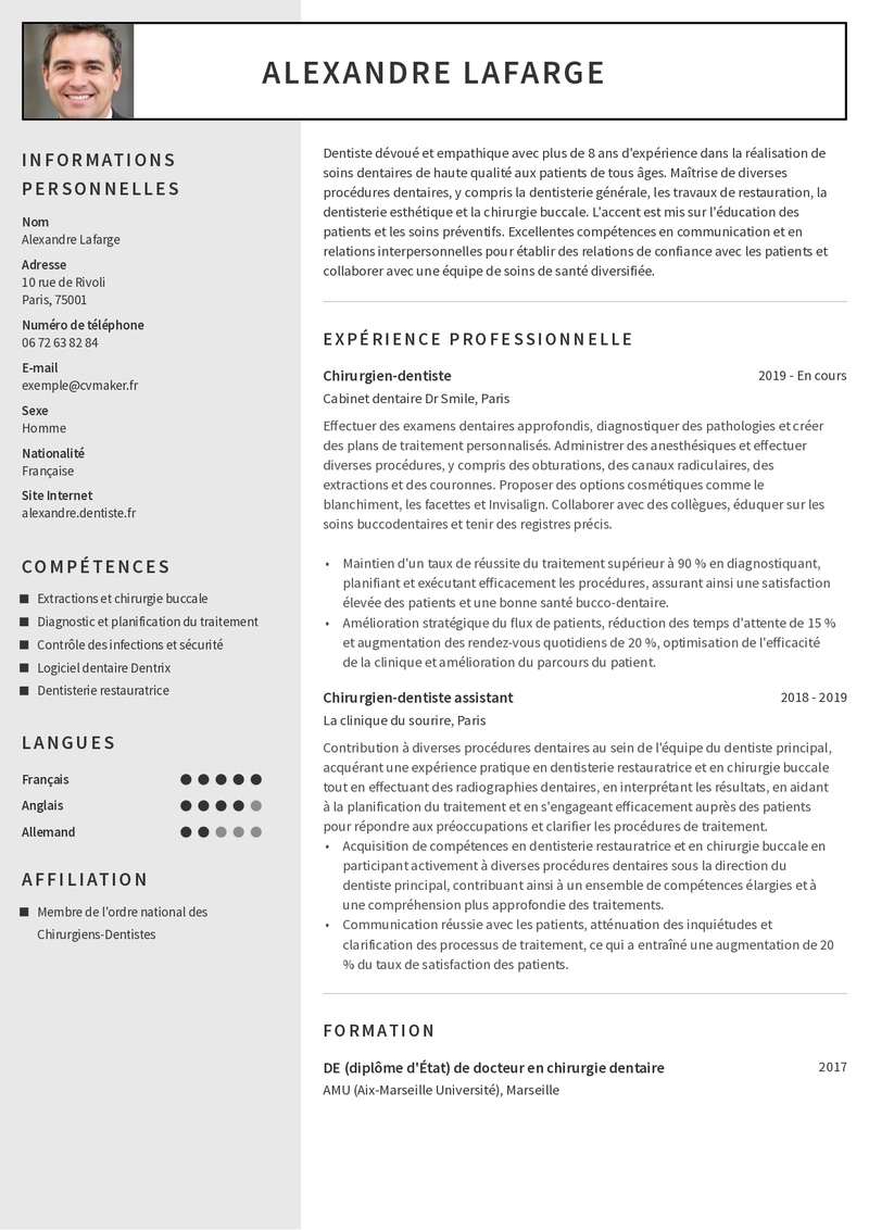 CV exemple dentiste