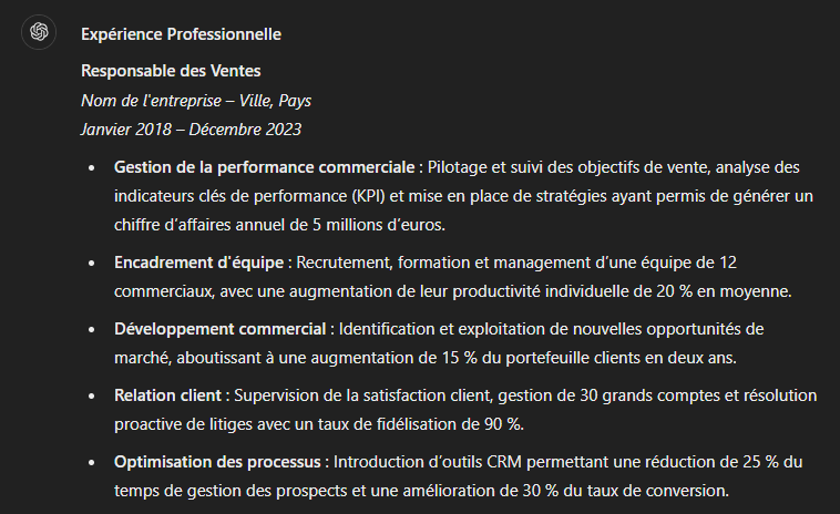 experience professionnelle cv